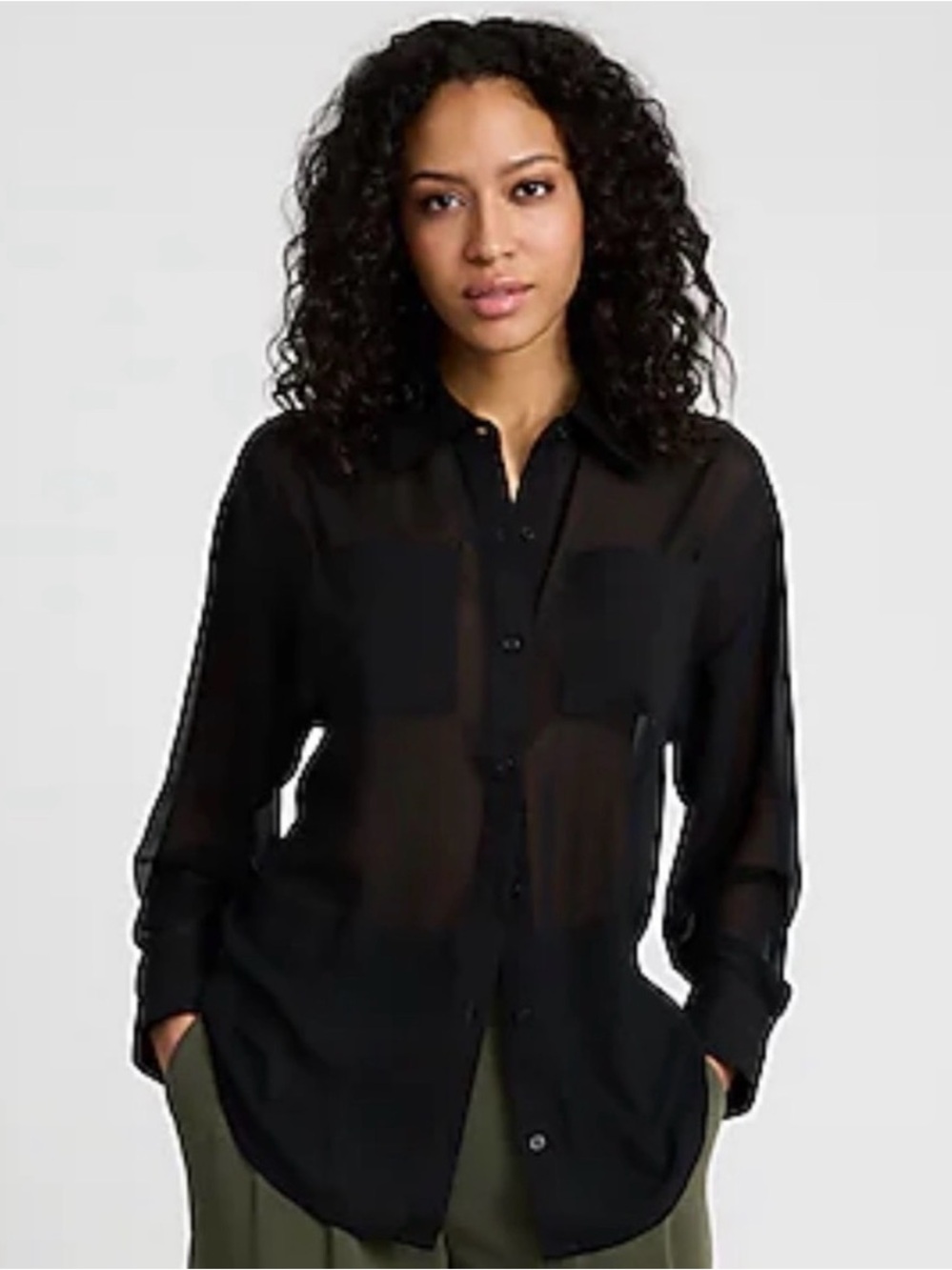 Express Sheer Black Button-Up Blouse - Classic Women's Top